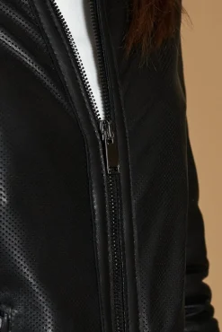 Donna D'Arienzo Linda - Giacca biker in pelle traforata nera effetto liscio