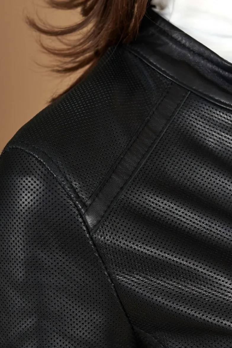 Donna D'Arienzo Linda - Giacca biker in pelle traforata nera effetto liscio