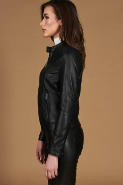 Donna D'Arienzo Linda - Giacca biker in pelle traforata nera effetto liscio