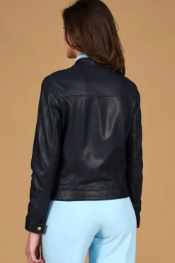 Donna D'Arienzo Linda - Giacca biker in pelle traforata blu effetto liscio