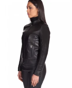 Donna D'Arienzo Linda - Giacca biker in pelle nera nappa effetto liscio