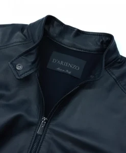 Donna D'Arienzo Linda - Giacca biker in pelle nera nappa effetto liscio