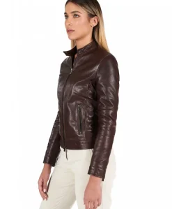 Donna D'Arienzo Linda - Giacca biker in pelle testa di moro effetto vintage