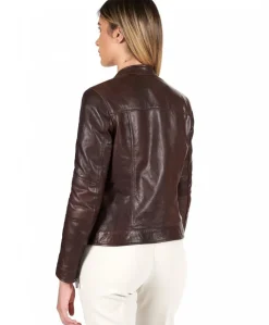 Donna D'Arienzo Linda - Giacca biker in pelle testa di moro effetto vintage
