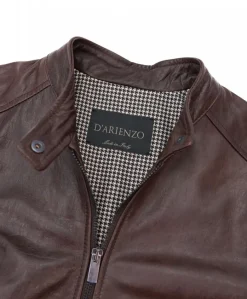 Donna D'Arienzo Linda - Giacca biker in pelle testa di moro effetto vintage