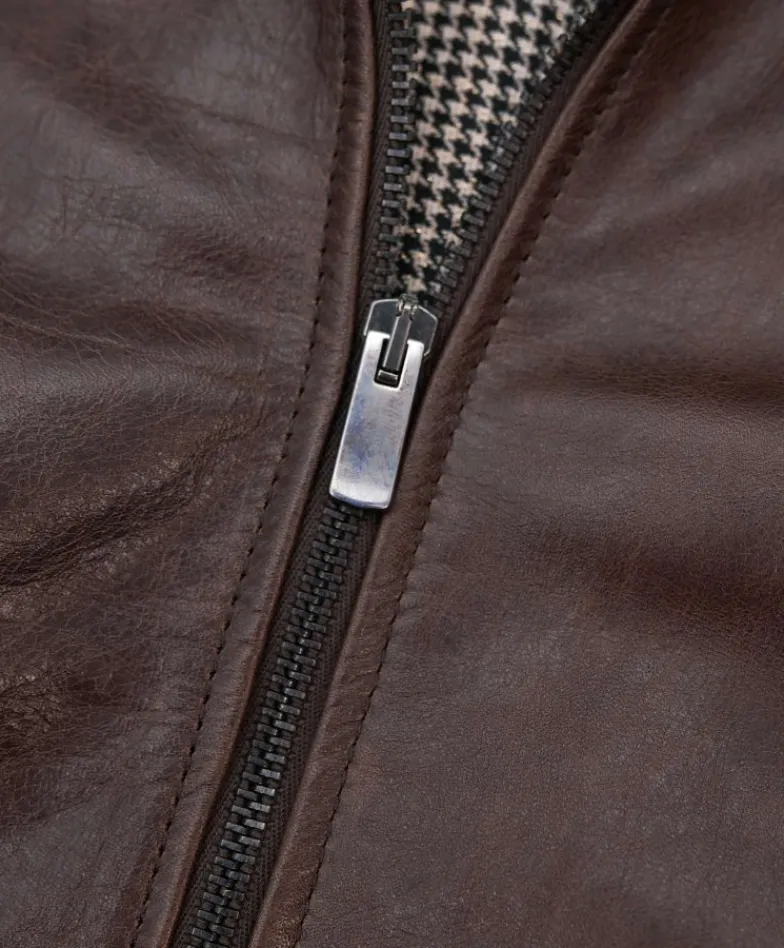 Donna D'Arienzo Linda - Giacca biker in pelle testa di moro effetto vintage