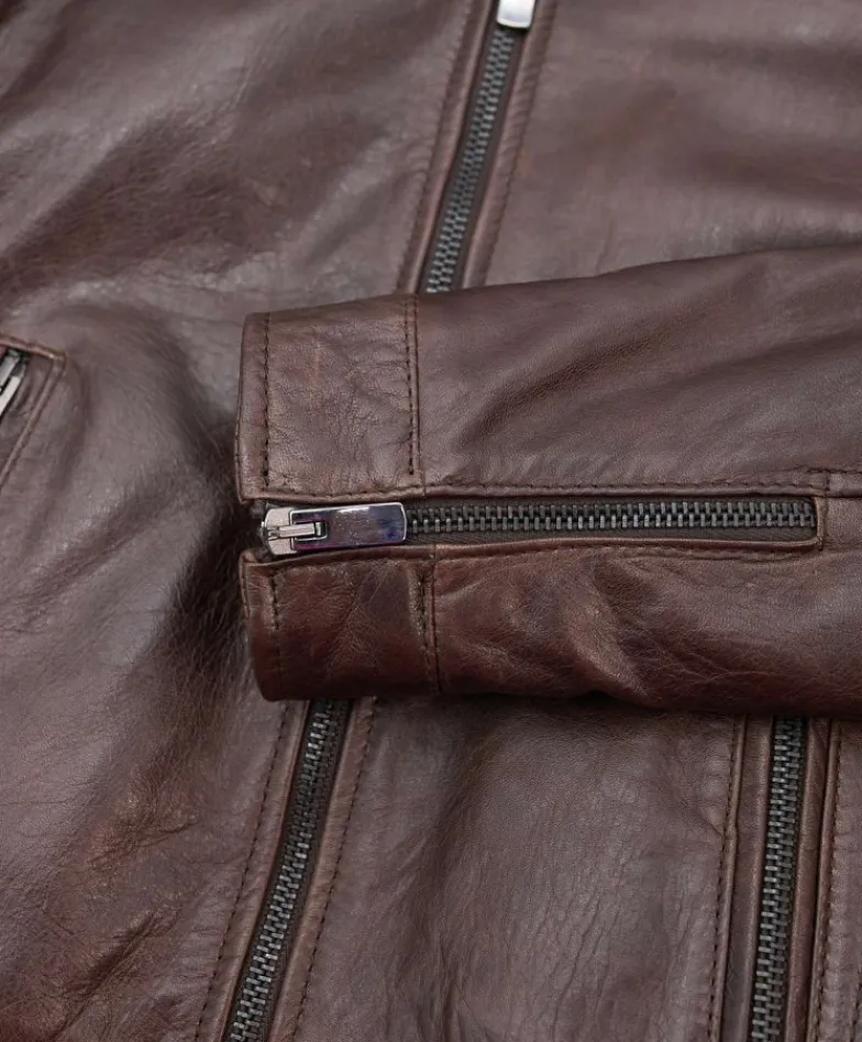 Donna D'Arienzo Linda - Giacca biker in pelle testa di moro effetto vintage