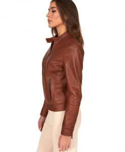 Donna D'Arienzo Linda - Giacca biker in pelle cuoio effetto vintage