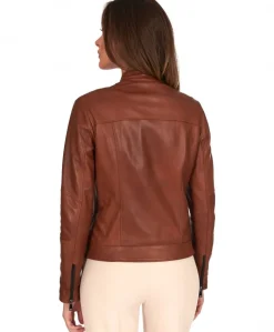 Donna D'Arienzo Linda - Giacca biker in pelle cuoio effetto vintage