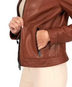 Donna D'Arienzo Linda - Giacca biker in pelle cuoio effetto vintage