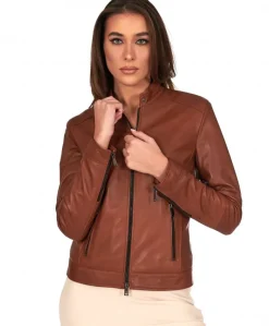 Donna D'Arienzo Linda - Giacca biker in pelle cuoio effetto vintage