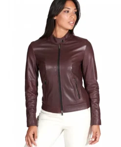 Donna D'Arienzo Linda - Giacca biker in pelle naturale bordeaux effetto liscio