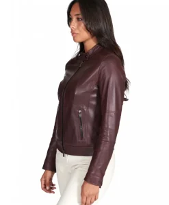 Donna D'Arienzo Linda - Giacca biker in pelle naturale bordeaux effetto liscio
