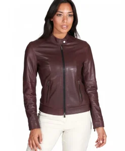 Donna D'Arienzo Linda - Giacca biker in pelle naturale bordeaux effetto liscio