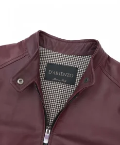 Donna D'Arienzo Linda - Giacca biker in pelle naturale bordeaux effetto liscio