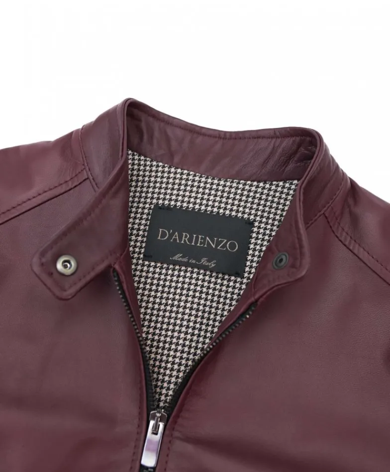 Donna D'Arienzo Linda - Giacca biker in pelle naturale bordeaux effetto liscio