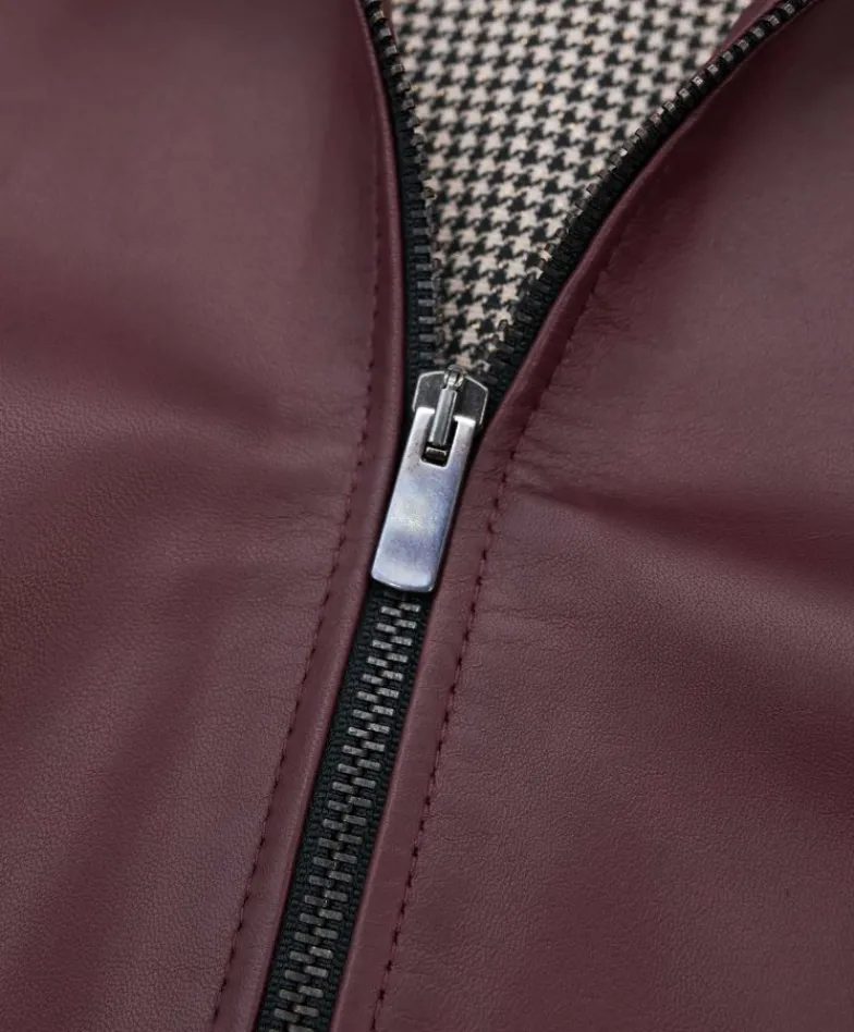 Donna D'Arienzo Linda - Giacca biker in pelle naturale bordeaux effetto liscio