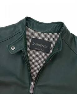 Donna D'Arienzo Linda - Giacca biker in pelle naturale verde effetto liscio