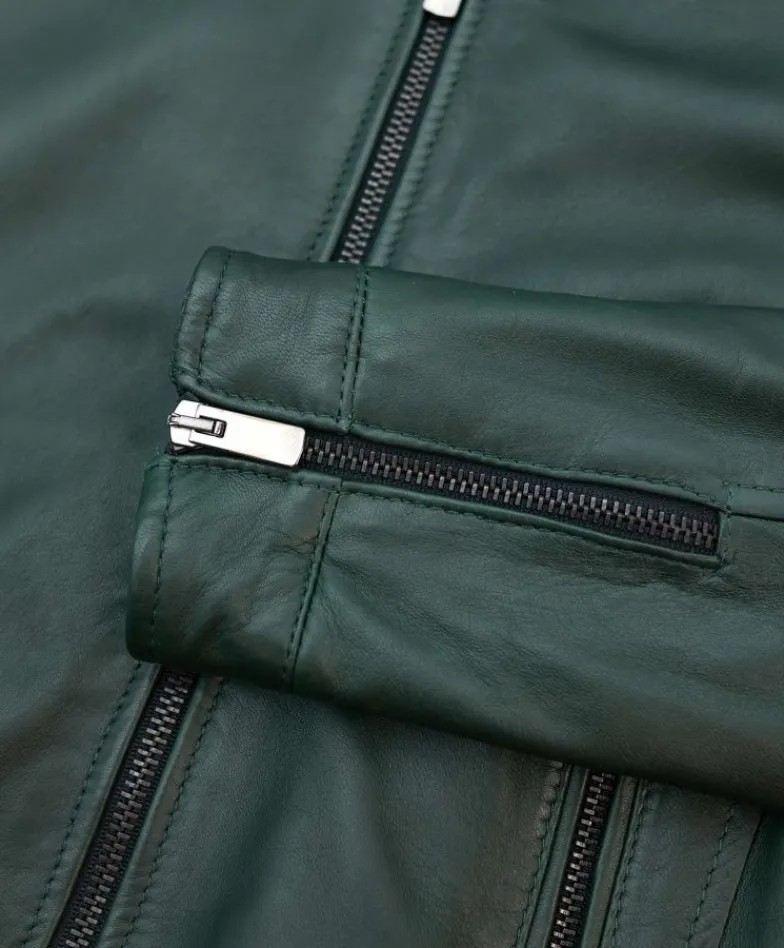 Donna D'Arienzo Linda - Giacca biker in pelle naturale verde effetto liscio