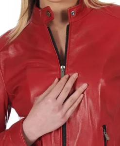 Donna D'Arienzo Linda - Giacca biker in pelle rossa nappa effetto liscio