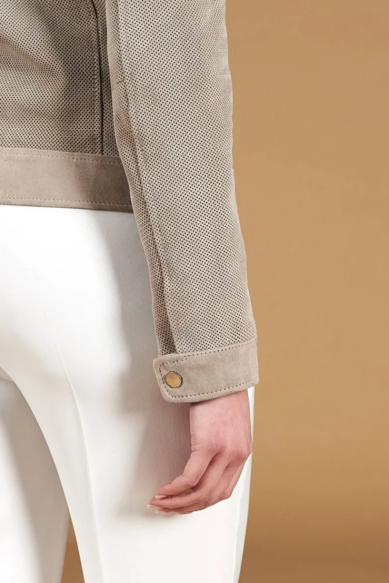 Donna D'Arienzo Linda - Giacca biker in pelle camoscio traforato grigio effetto liscio