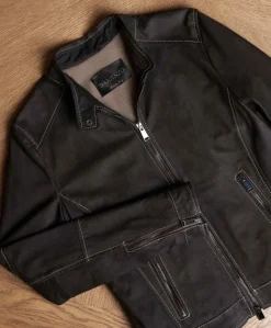 Donna D'Arienzo Linda - Giacca in pelle nubuck testa di moro con impunture a contrasto
