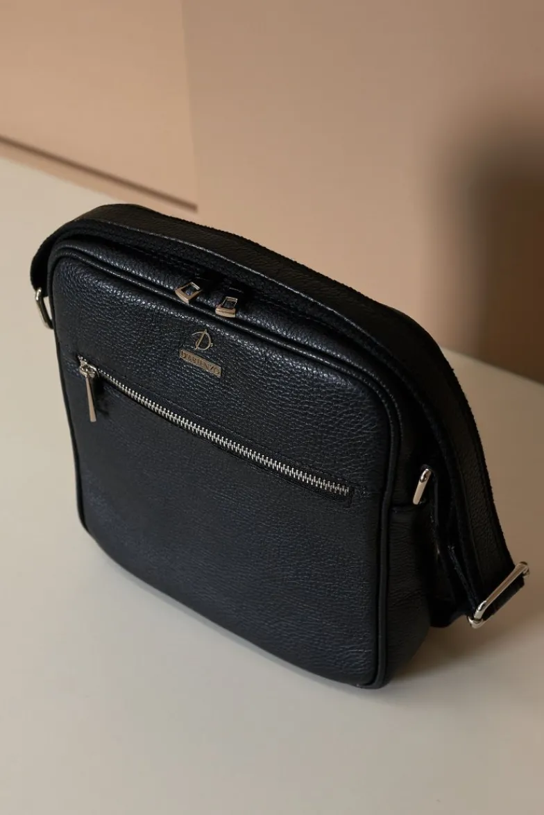 D'Arienzo Lucas - Borsa a tracolla in pelle nera spallina regolabile