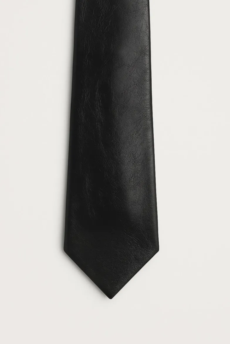 Uomo D'Arienzo Lui - Cravatta Slim Vera Pelle Nera Effetto Liscio