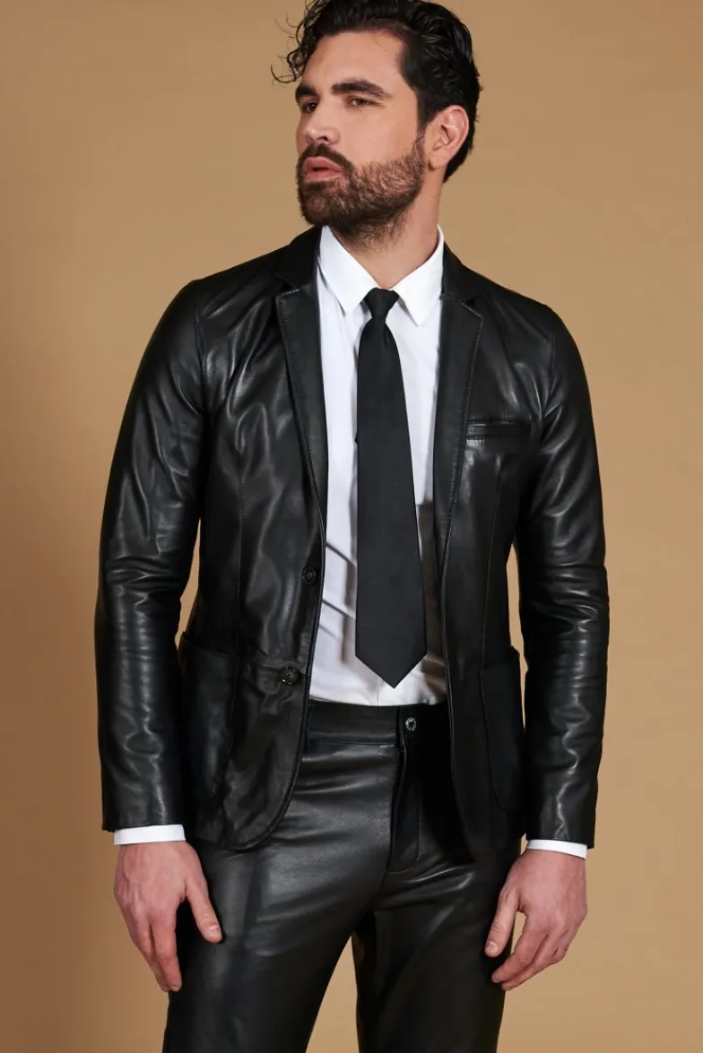 Uomo D'Arienzo Luke - Blazer in pelle nappa nera con due bottoni