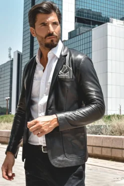 Uomo D'Arienzo Luke - Blazer in pelle nappa nera con due bottoni