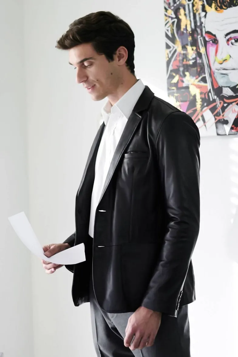 Uomo D'Arienzo Luke - Blazer in pelle nappa nera con due bottoni