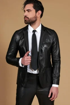 Uomo D'Arienzo Luke - Blazer in pelle nappa nera con due bottoni