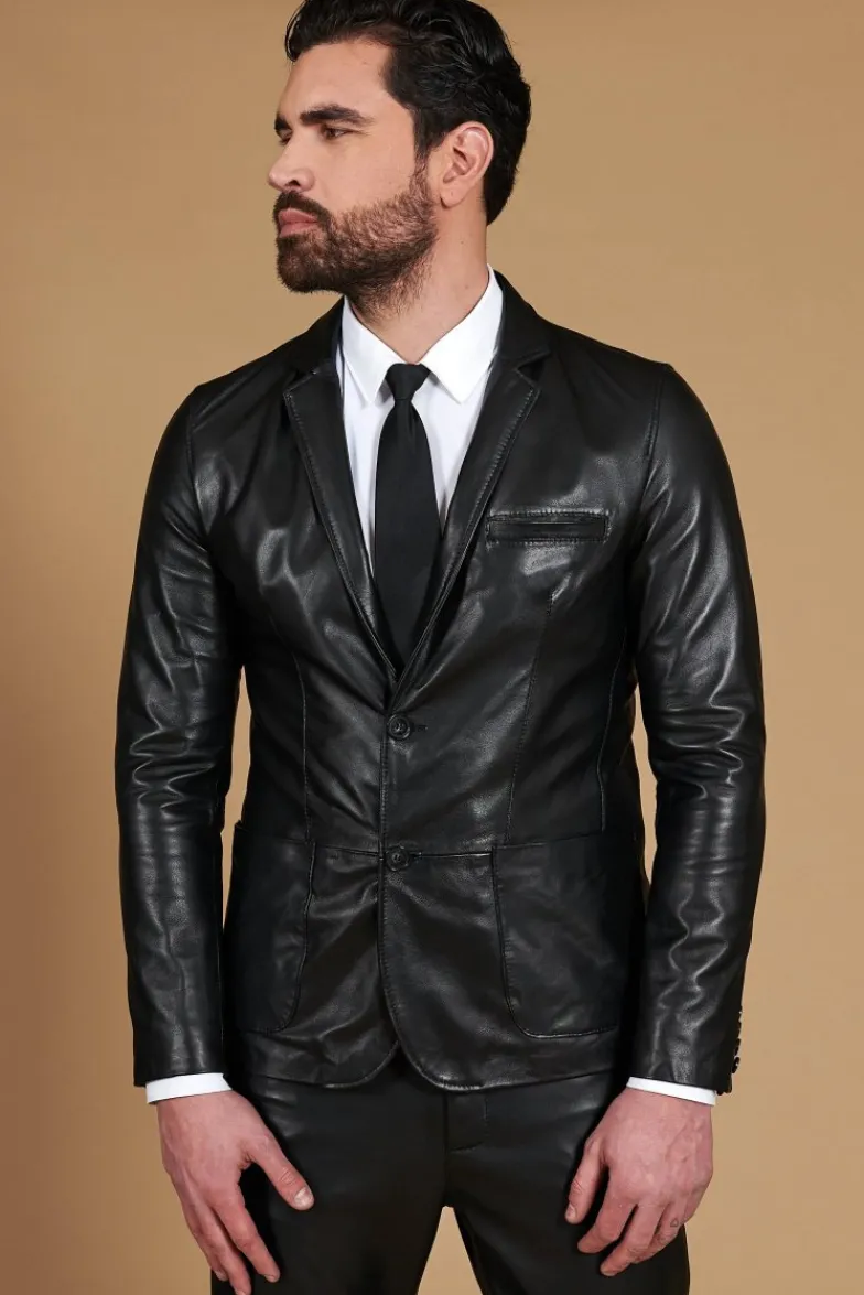 Uomo D'Arienzo Luke - Blazer in pelle nappa nera con due bottoni