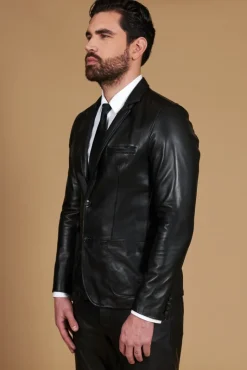 Uomo D'Arienzo Luke - Blazer in pelle nappa nera con due bottoni