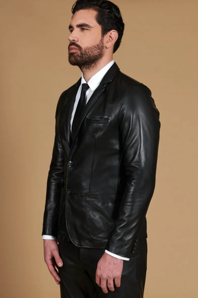Uomo D'Arienzo Luke - Blazer in pelle nappa nera con due bottoni