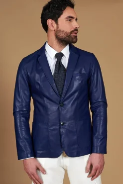 Uomo D'Arienzo Luke - Blazer in pelle naturale bluette con due bottoni