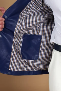 Uomo D'Arienzo Luke - Blazer in pelle naturale bluette con due bottoni