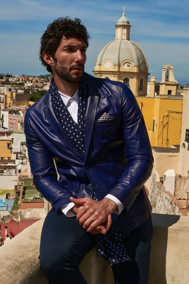 Uomo D'Arienzo Luke - Blazer in pelle naturale bluette con due bottoni