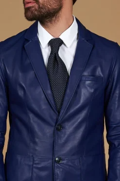 Uomo D'Arienzo Luke - Blazer in pelle naturale bluette con due bottoni