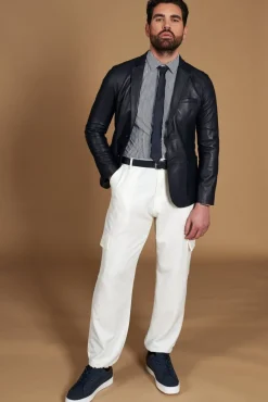 Uomo D'Arienzo Luke - Blazer in pelle naturale blu con due bottoni