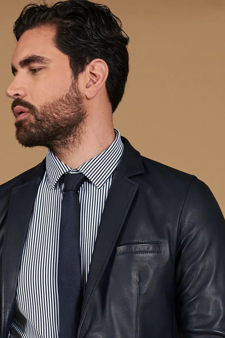 Uomo D'Arienzo Luke - Blazer in pelle naturale blu con due bottoni