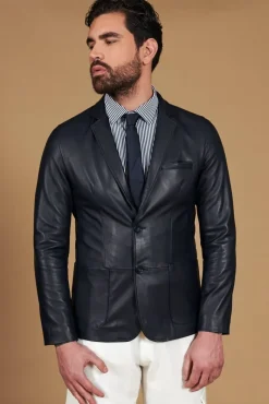 Uomo D'Arienzo Luke - Blazer in pelle naturale blu con due bottoni