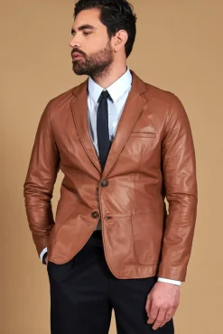 Uomo D'Arienzo Luke - Blazer in pelle naturale cuoio con due bottoni