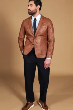 Uomo D'Arienzo Luke - Blazer in pelle naturale cuoio con due bottoni