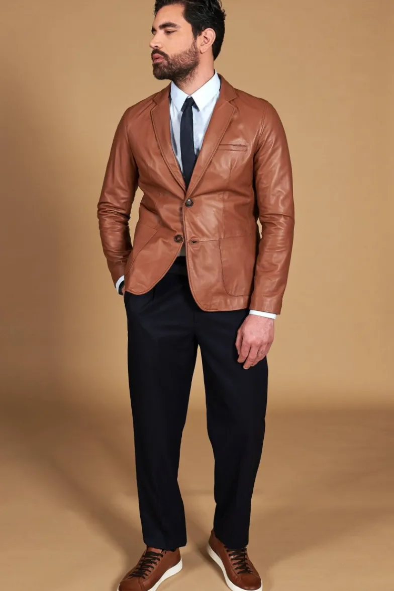 Uomo D'Arienzo Luke - Blazer in pelle naturale cuoio con due bottoni