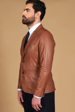 Uomo D'Arienzo Luke - Blazer in pelle naturale cuoio con due bottoni