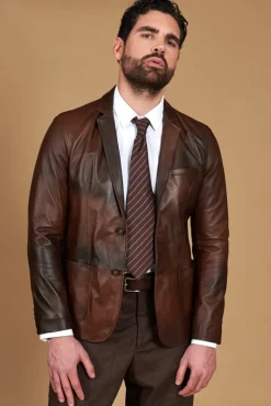Uomo D'Arienzo Luke - Blazer in pelle naturale marrone nuvolato con due bottoni