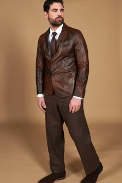 Uomo D'Arienzo Luke - Blazer in pelle naturale marrone nuvolato con due bottoni