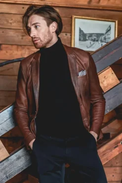 Uomo D'Arienzo Luke - Blazer in pelle naturale marrone nuvolato con due bottoni