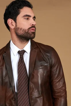 Uomo D'Arienzo Luke - Blazer in pelle naturale marrone nuvolato con due bottoni